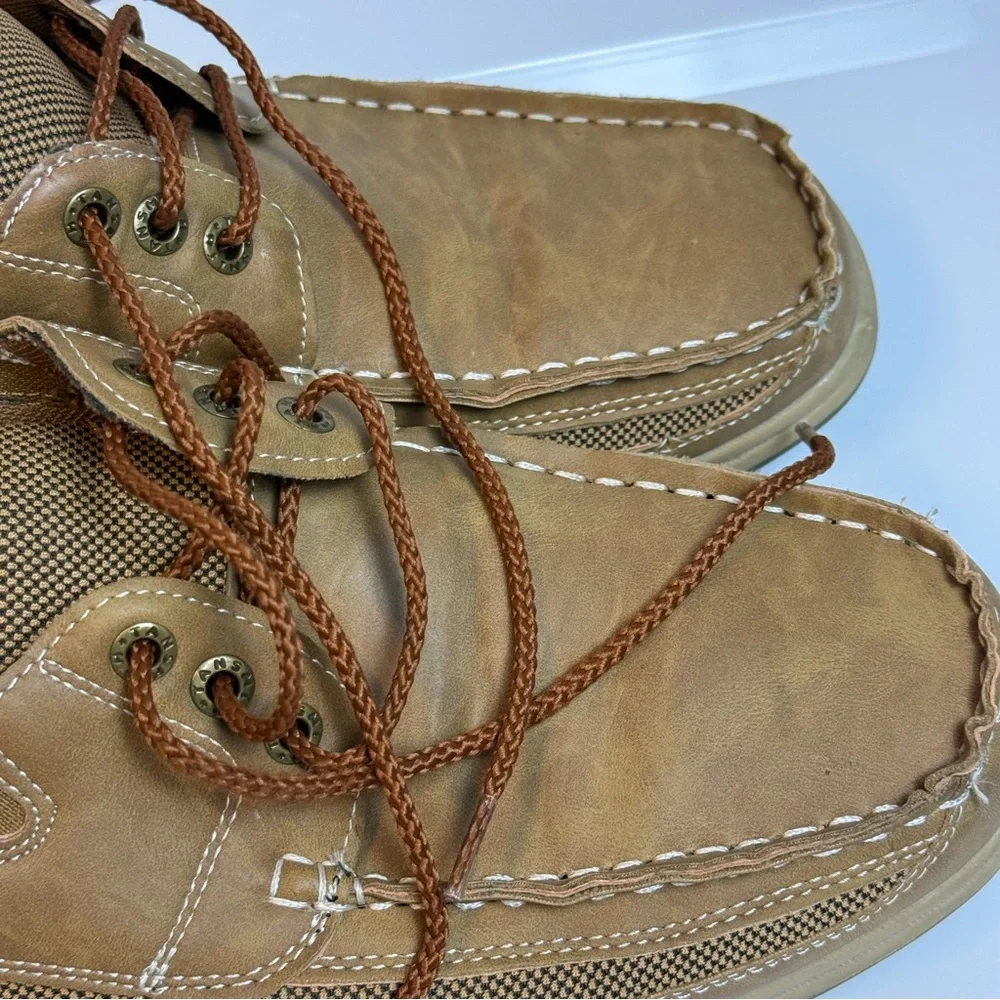 Tansmith Mens Tan Boat Shoes sz 8.5 Boho Casual Lace‎ Up Simulated Leather Mesh